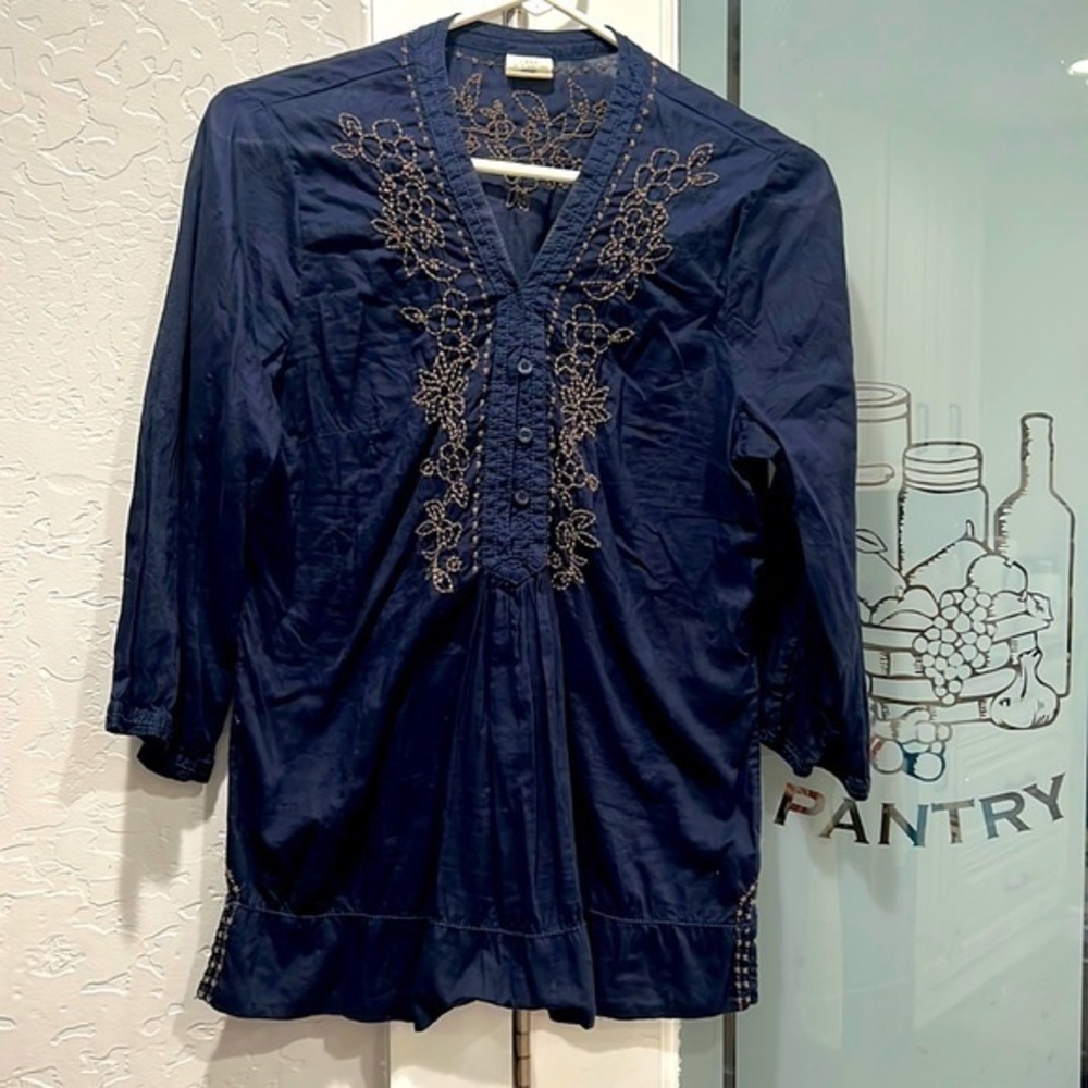 H&M Label of graded goods Cotton Navy blue pullover sheer embroidered Shirt sz 8